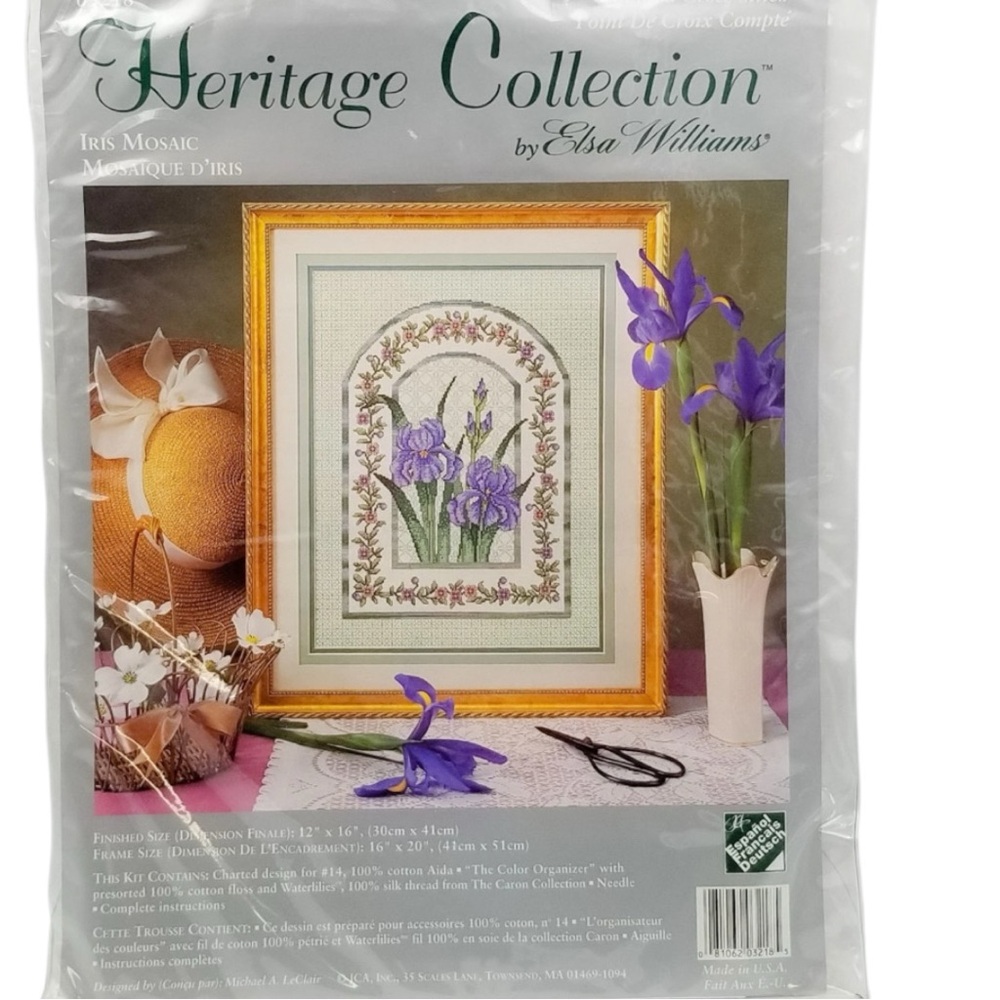 Iris Mosaic Counted Cross Stitch Kit Elsa Williams Embroidery Purple Flowers,